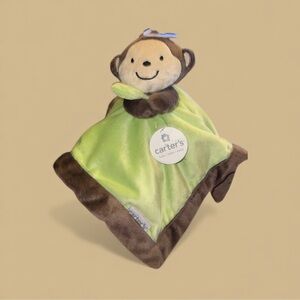 New Carters Monkey Lovey Plush Brown Green Security Blanket 13x13 NWT